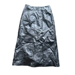 Excelled goth Black Leather Midi Skirt High Waisted Paneled 100% Leather S vtg